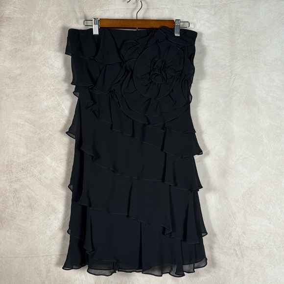 Express Vintage Y2K Silk Dress Strapless Ruffles Whimsygoth Wedding Guest Sz 10 - Picture 2 of 10